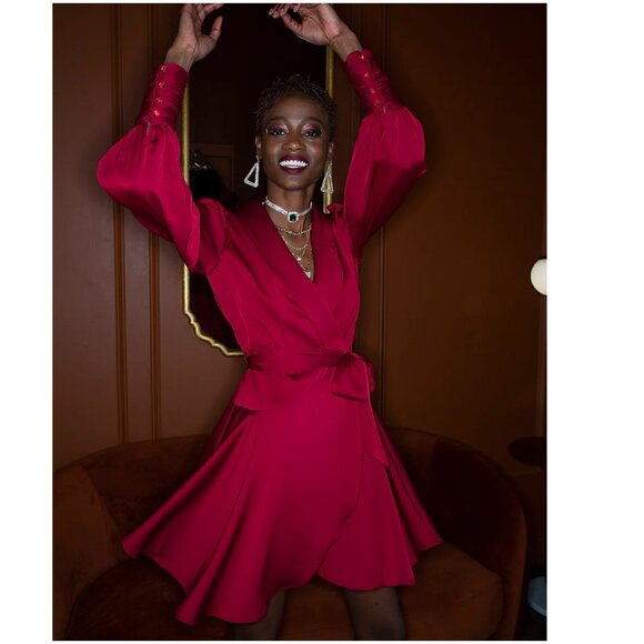 NWT Alexia Admor Phoebe Ruffle Wrap Dress size 10 hot pink long sleeve mini - Picture 2 of 13